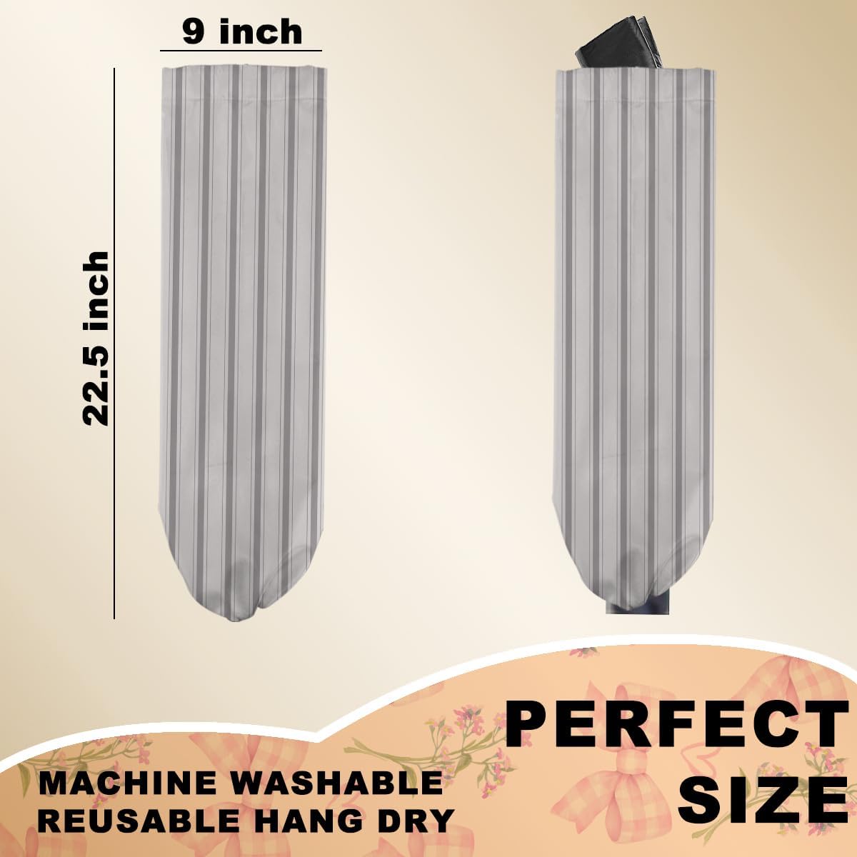 Minimalist Stripe Plastic Bag Holder, Wall Mount Grocery Bag Holder for Plastic Bags, Light Brown Line Reusable Organizer Grocery Bags with Drawstring, Housewarming Gifts for Women Mom