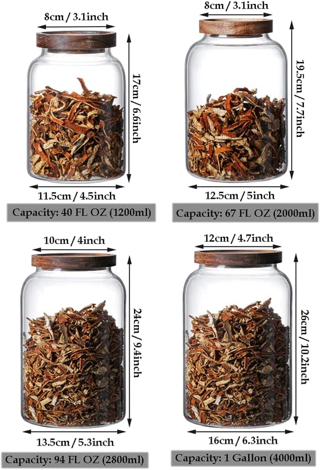 Large Glass Jars with Airtight Wooden Lid, Food Storage Glass Canister, Clear Cereal Storage Container for Flour, Sugar, Coffee Beans, Snack (94 FL OZ (2800ml))