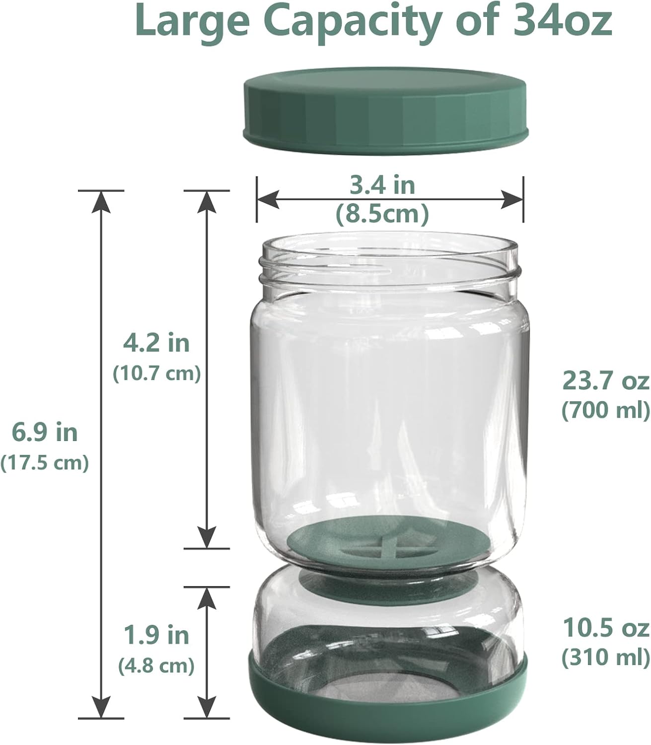 Luvan Glass Pickle Jar, 34oz Pickle Container with Strainer, LeakProof Kraut and Olive Hourglass Jug, Olive Jar with Airtight Lid, Multifunction Jalapeno Container, Gherkin Flip Jar for Fridge