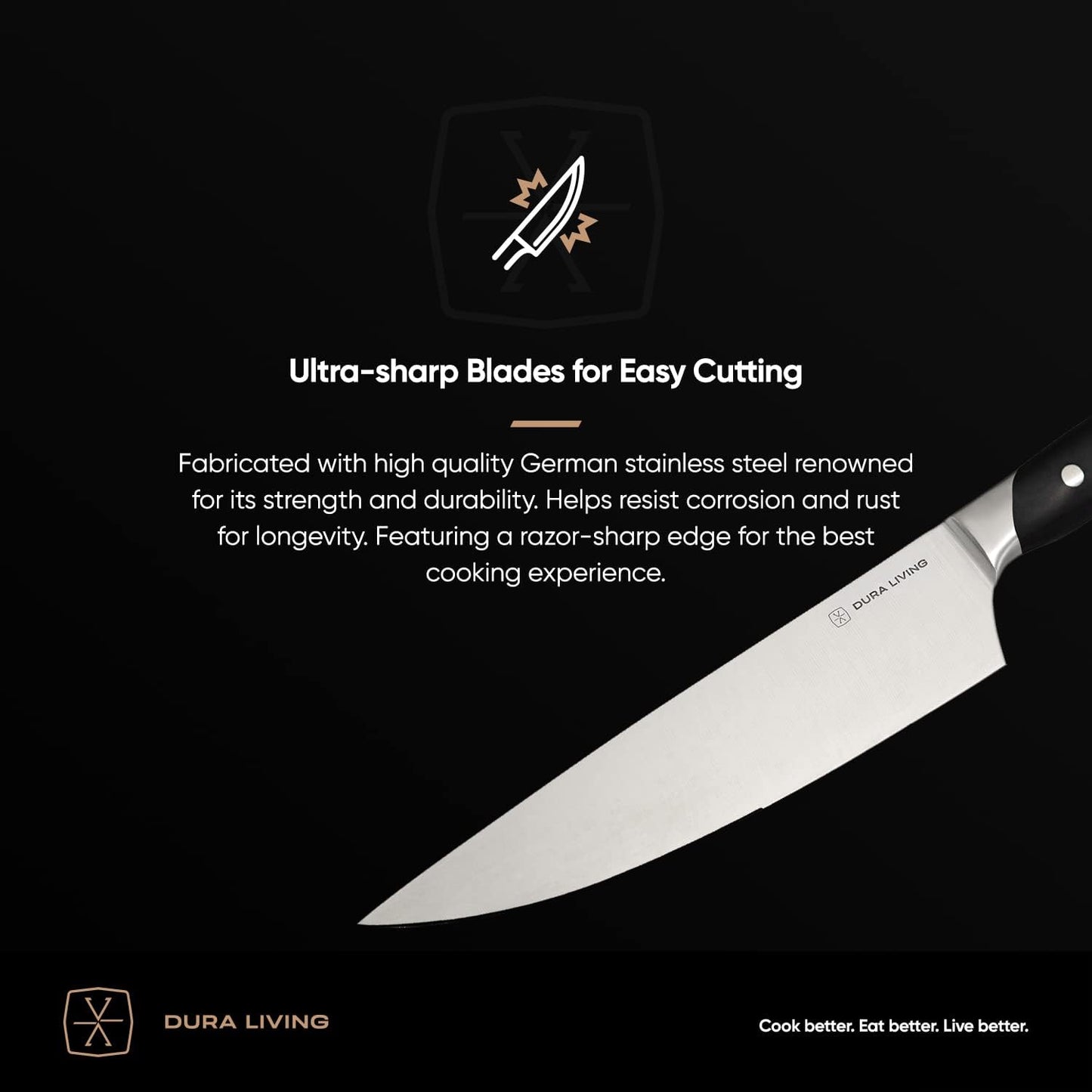 3-Piece Kitchen Knife Set – Ultra-Sharp German Stainless Steel, 8” Chef, 5” Utility, and 3.5” Paring Knives with Ergonomic Handles, Multipurpose Kitchen Knife Set, Black