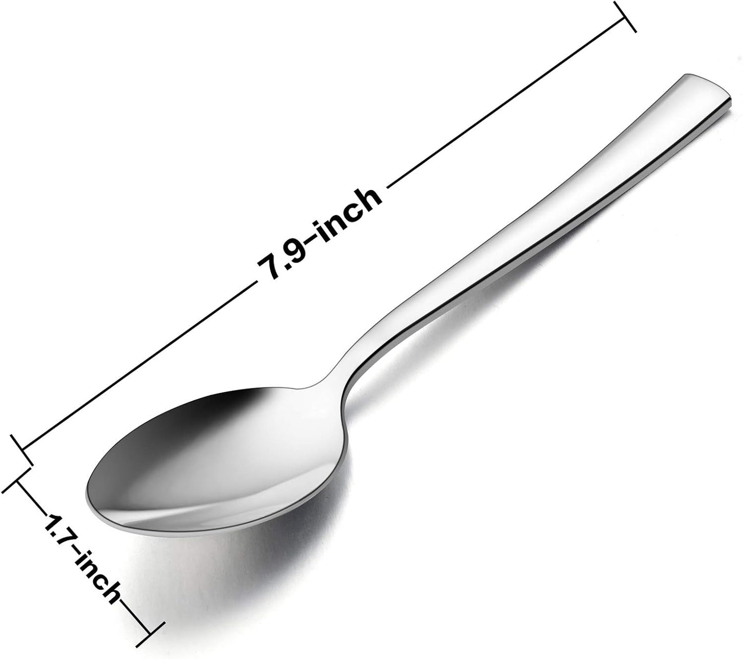 Dinner Spoons Set of 6, E-far 7.9 Inch Stainless Steel Soup Spoons Tablespoons for Home, Kitchen or Restaurant, Non-toxic & Mirror Polished, Squared Edge & Dishwasher Safe