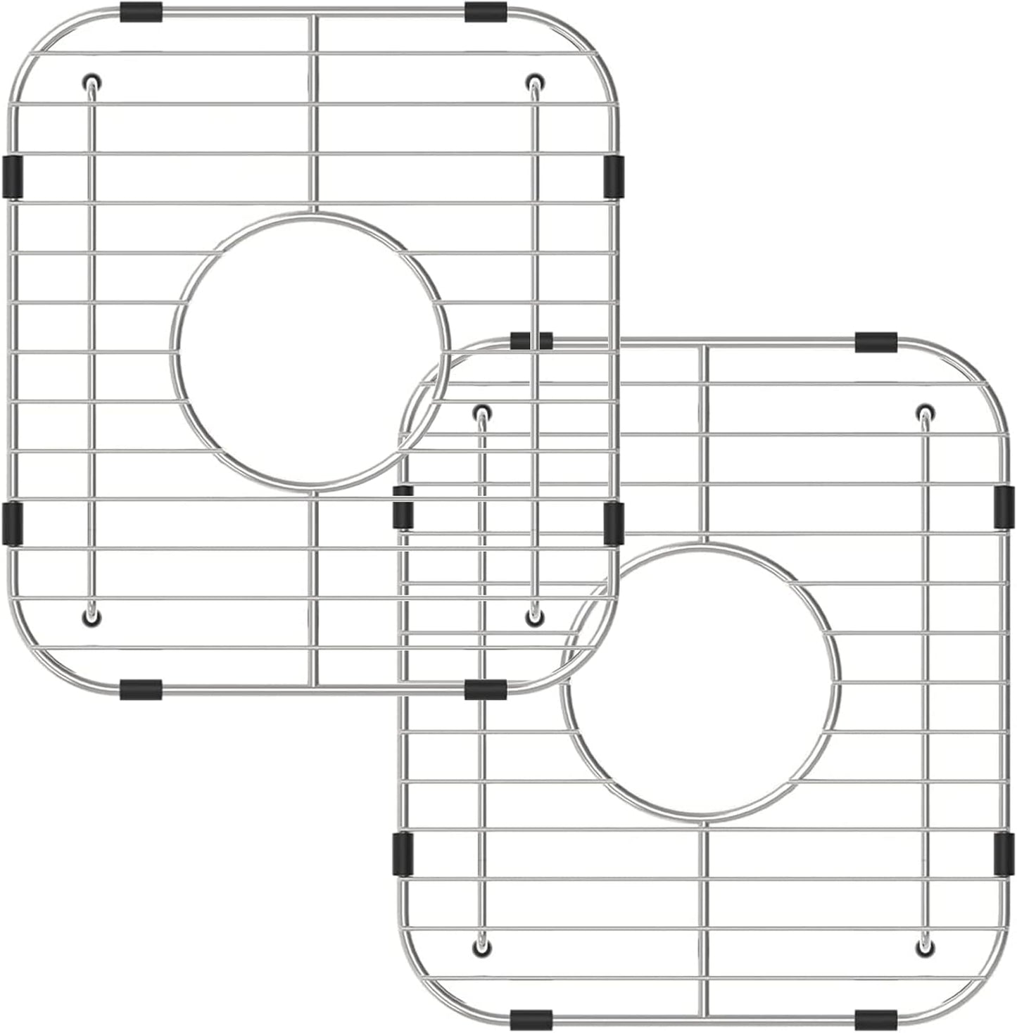 Bottom of Sink Protector Rack, Stainless Steel 13.2"x11.6" Sink Grid Dish Drying Rack Grate with Center Drain Hole 2 Packs