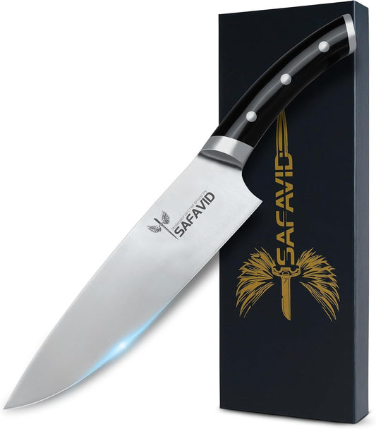 Crystal Edge German tech Chef Knife – Ultra Sharp German Stainless Steel Blade, Ergonomic Handle, Precision Cutting, Professional Kitchen Knife for Slicing, Chopping & Mincing (Premium)