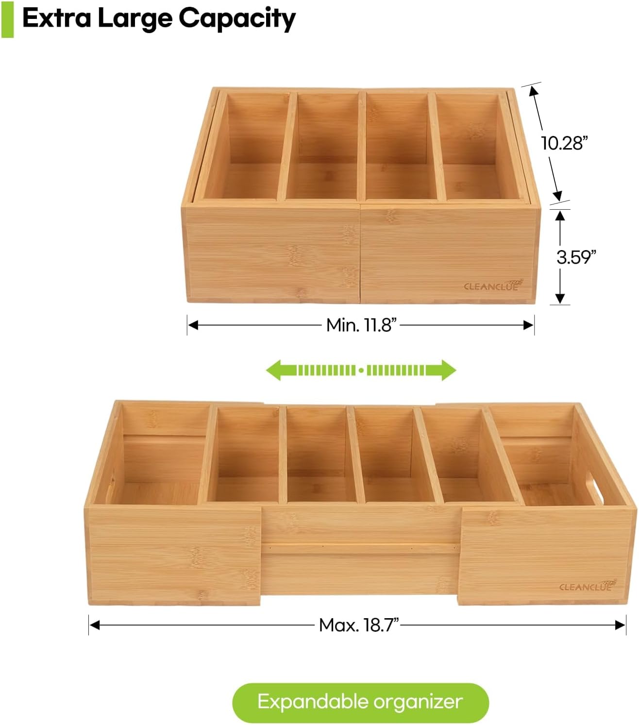 Bamboo Pot and Lid Organizers Bundle: White and Natural - Expandable Kitchen Cabinet Storage for Food Container Lids and Pans - Adjustable Dividers