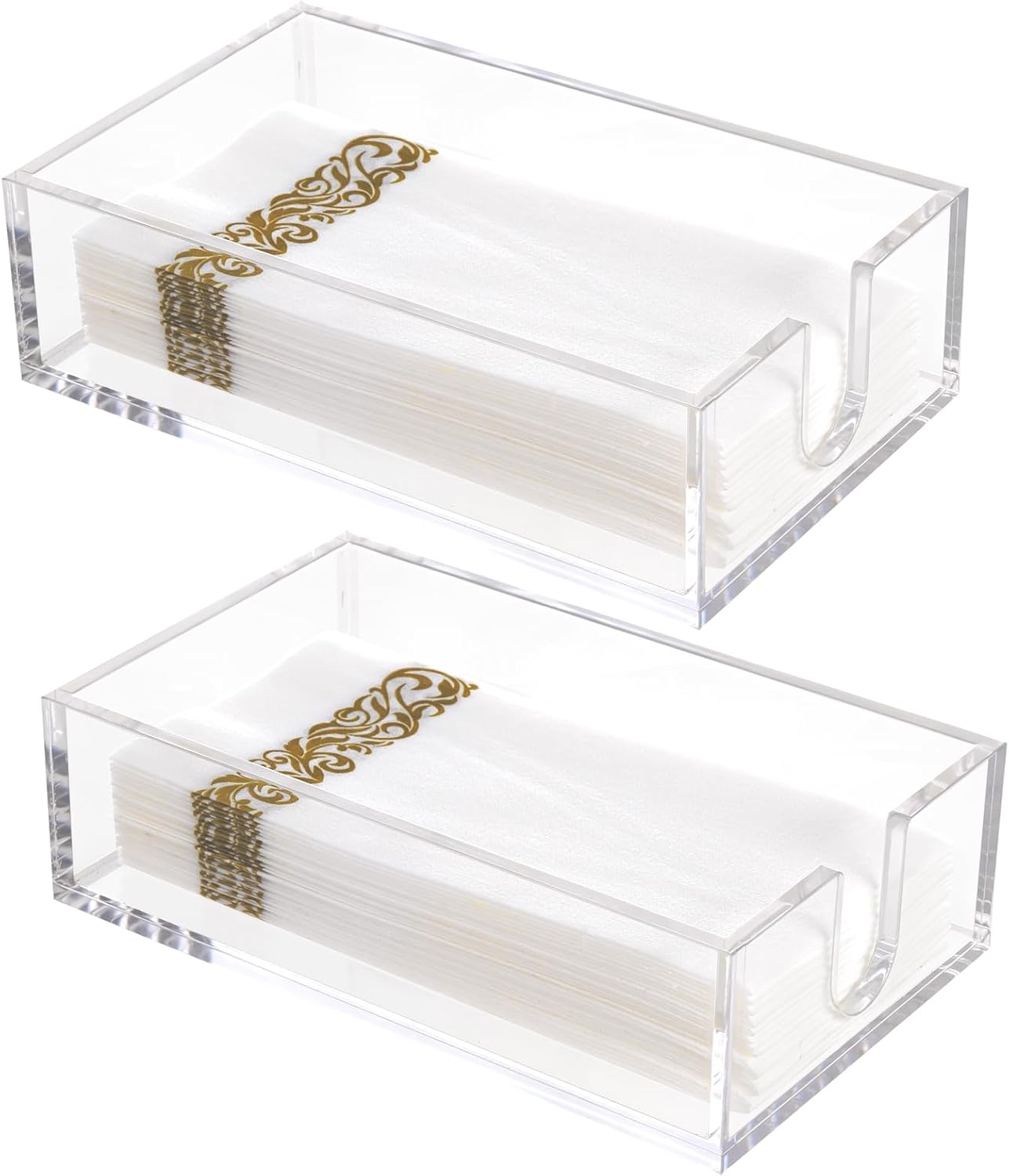 Rubtlamp 2Pcs Acrylic Napkin Holder Bathroom - 0.27Inch Thickness Clear Acrylic Guest Towel Holder - Hand Towel Tray for Kitchen, Parties, Weddings, Party, Hotel, Restaurant（Clear, 9”X5.5”X2.5”）