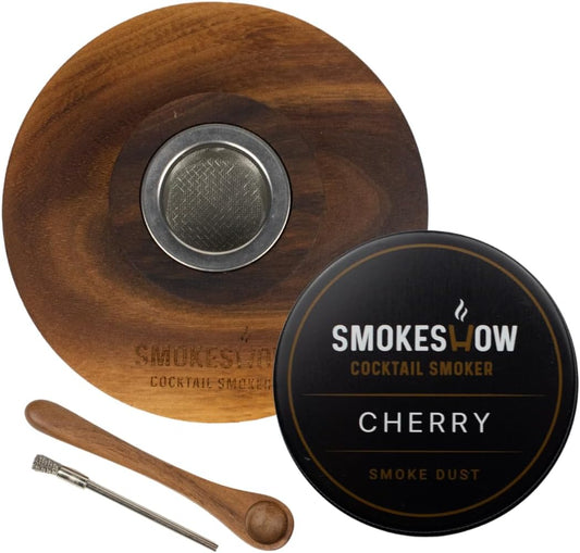 Premium Walnut Wood Cocktail Smoker with One 4 oz Tin of Wood Chips. Great for Whiskey & Old Fashion. Coated in Safe Food Natural Beeswax, Non-toxic Top by Smokeshow (Cherry)