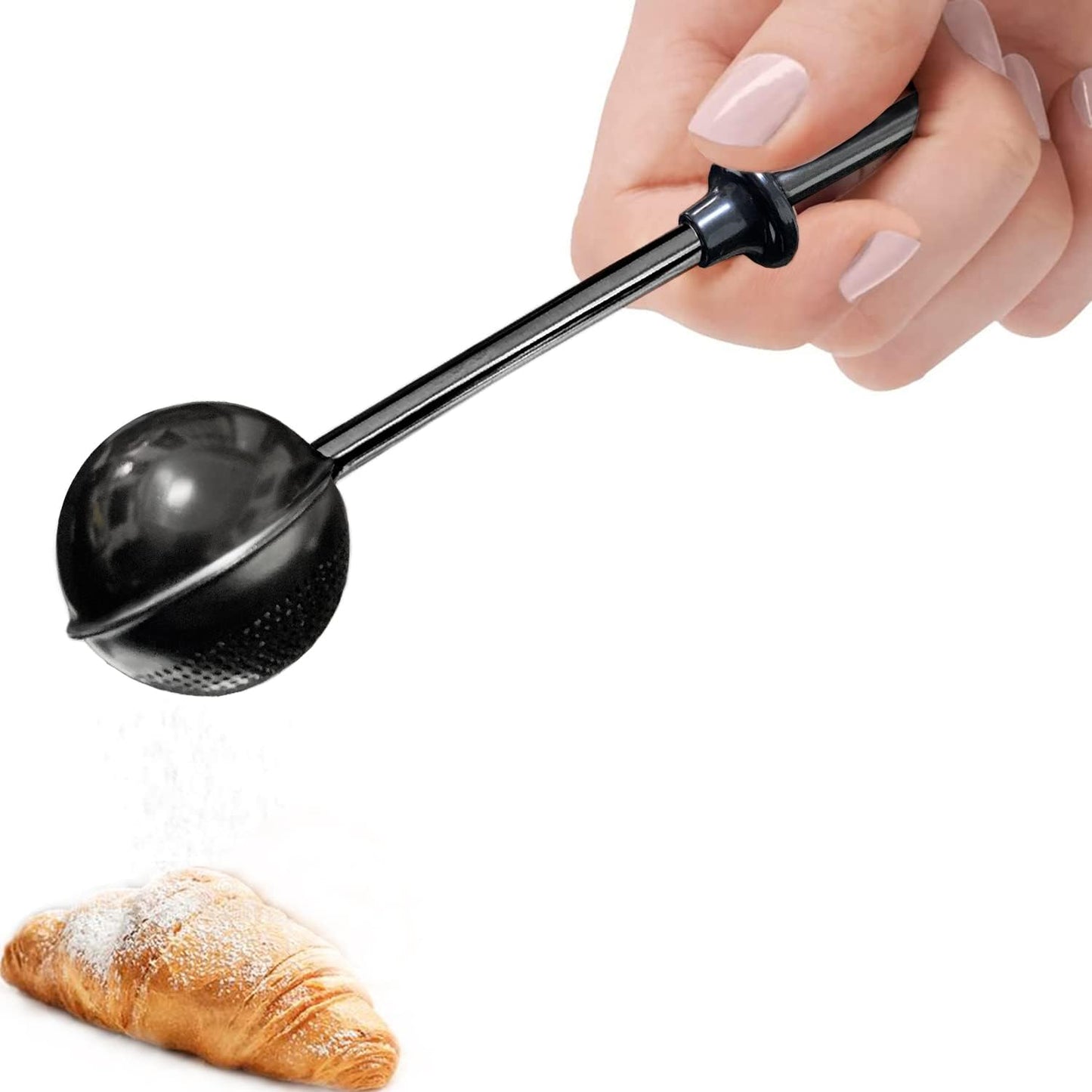 JETKONG Powdered Sugar Shaker Duster Flour Dispenser Shaker with 18/8 Stainless Steel Spring-operated Handle for Sugar Flour and Spices (Black)
