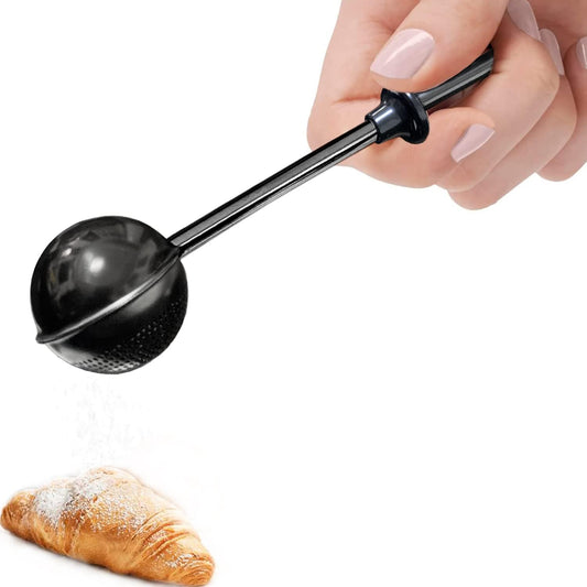 JETKONG Powdered Sugar Shaker Duster Flour Dispenser Shaker with 18/8 Stainless Steel Spring-operated Handle for Sugar Flour and Spices (Black)