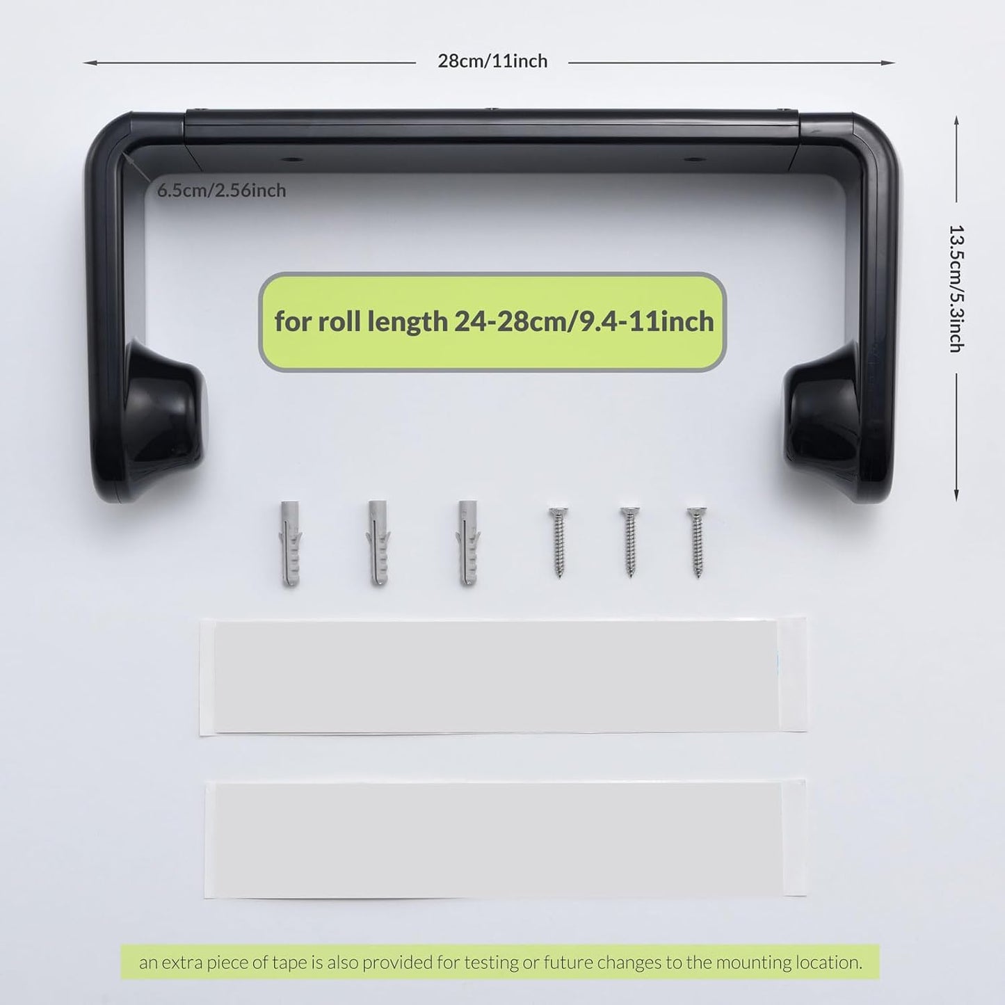 simpletome Paper Towel Holder Under Cabinet or Wall Mount ONE Hand Operation Tension Arm Kitchen Roll Holder (Black, for 24-28cm/9.4-11inches roll)