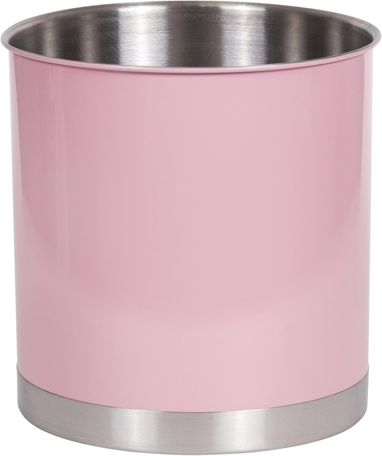 Creative Home Stainless Steel Utensil Holder– 7" Extra Large Cooking Tool Organizer for Kitchen Decor and Countertop Storage, Stable Anti-Tip Design, Durable Powder-Coated Finish, Pink