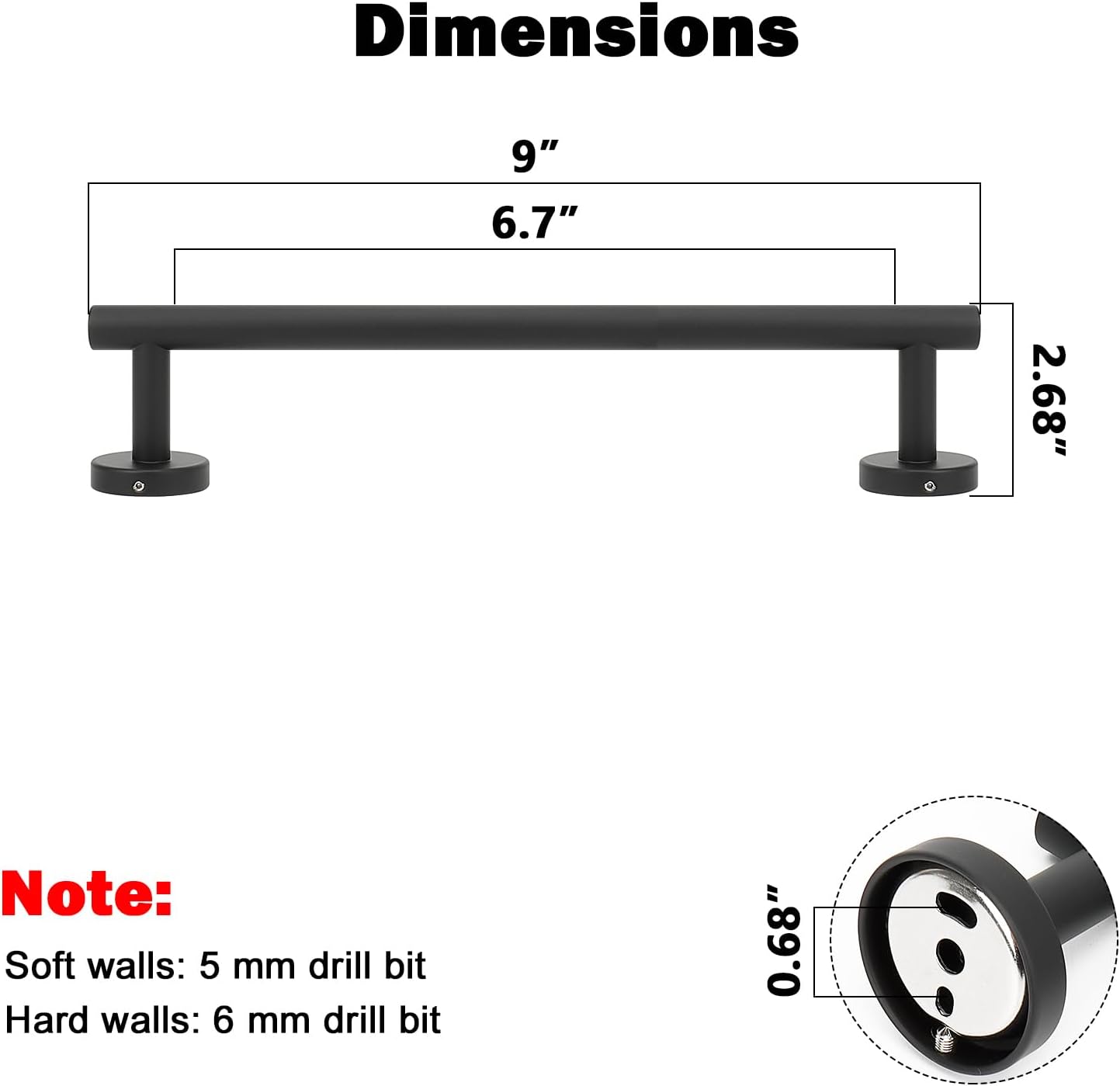 NearMoon Bathroom Towel Bar, Bath Accessories Thicken Stainless Steel Shower Towel Rack for Bathroom, Towel Holder Wall Mounted (1 Pack, Matte Black, 9 Inch)