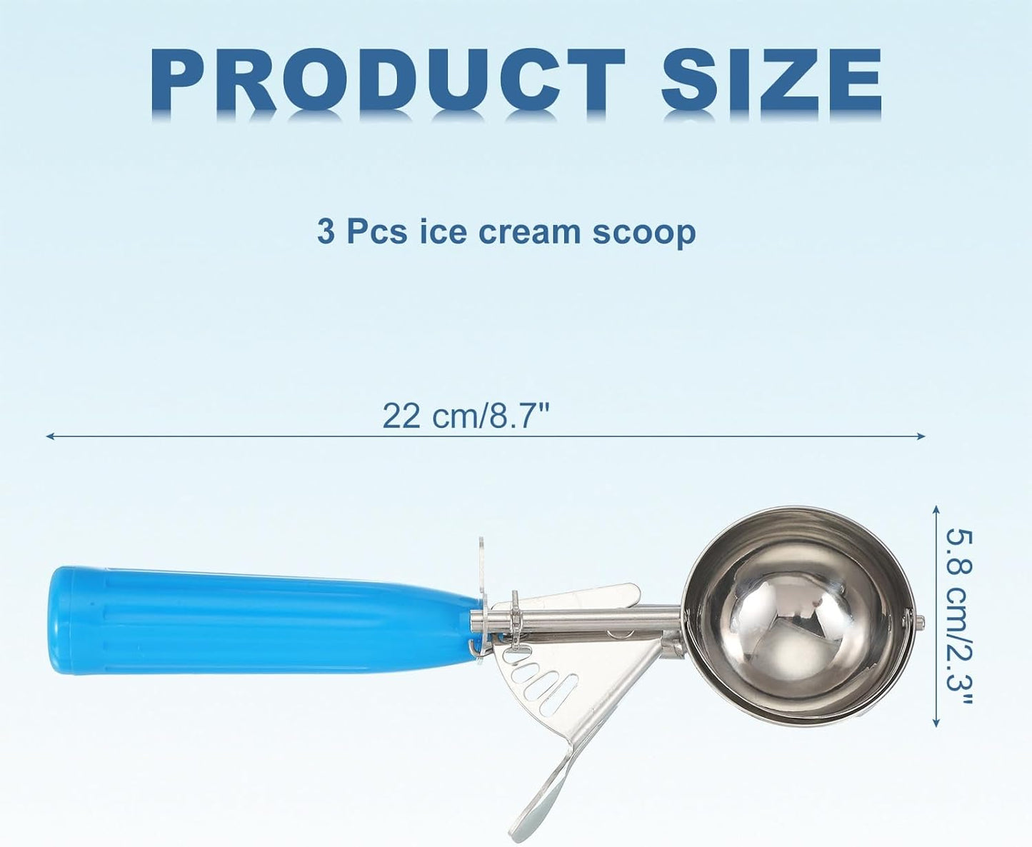 uxcell 3 Pcs Cookie Scoops, Ice Cream Scoop with Trigger for Baking Cookie Dough Rice Pudding Kitchen Gadget, Blue