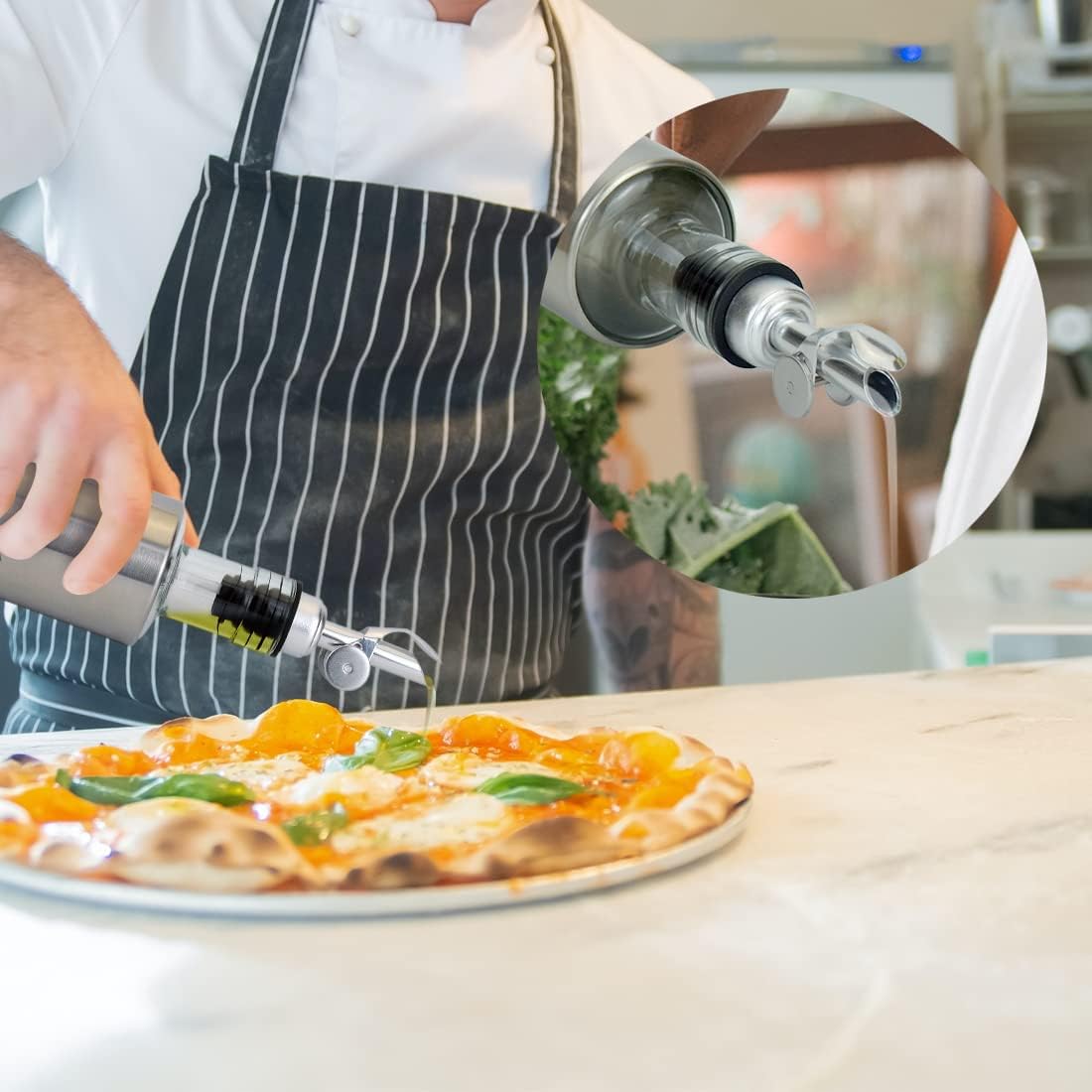 MEETSWEET olive oil spout, olive oil dispenser spout, stainless steel automatic opening and closing spout, leak-proof, for olive oil, vinegar, wine and other liquid bottles (silver1pcs,gold1pcs)…