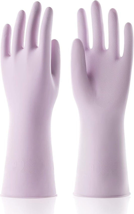 COOLJOB Small Household Rubber Gloves with Cotton Liner & Non-slip Grip, Waterproof Long Lasting Dishwashing Gloves for Kitchen & Bathroom Cleaning, Purple, 1 Pair