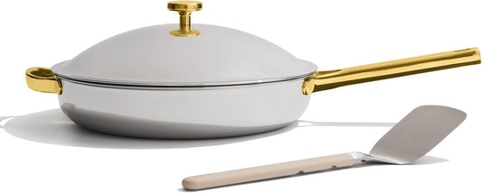 Our Place Titanium Always Pan Pro - 10.6” (2.8 Qt) No-Coating Nonstick Skillet | Tri-Ply Titanium & Stainless Steel | Safe for Oven, Induction & All Cooktops up to 750°F | Includes Spatula | Gold
