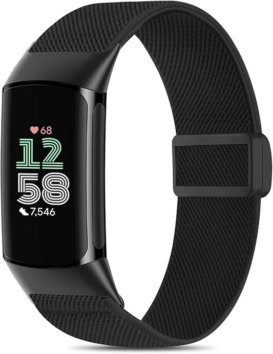 Magnetic Stretchy Nylon Compatible with Fitbit Charge 6 Bands/Fitbit Charge 5 Bands, Elastic Fabric Sport Adjustable Wristband Strap for Charge 5/6 Smartwatch Women Men