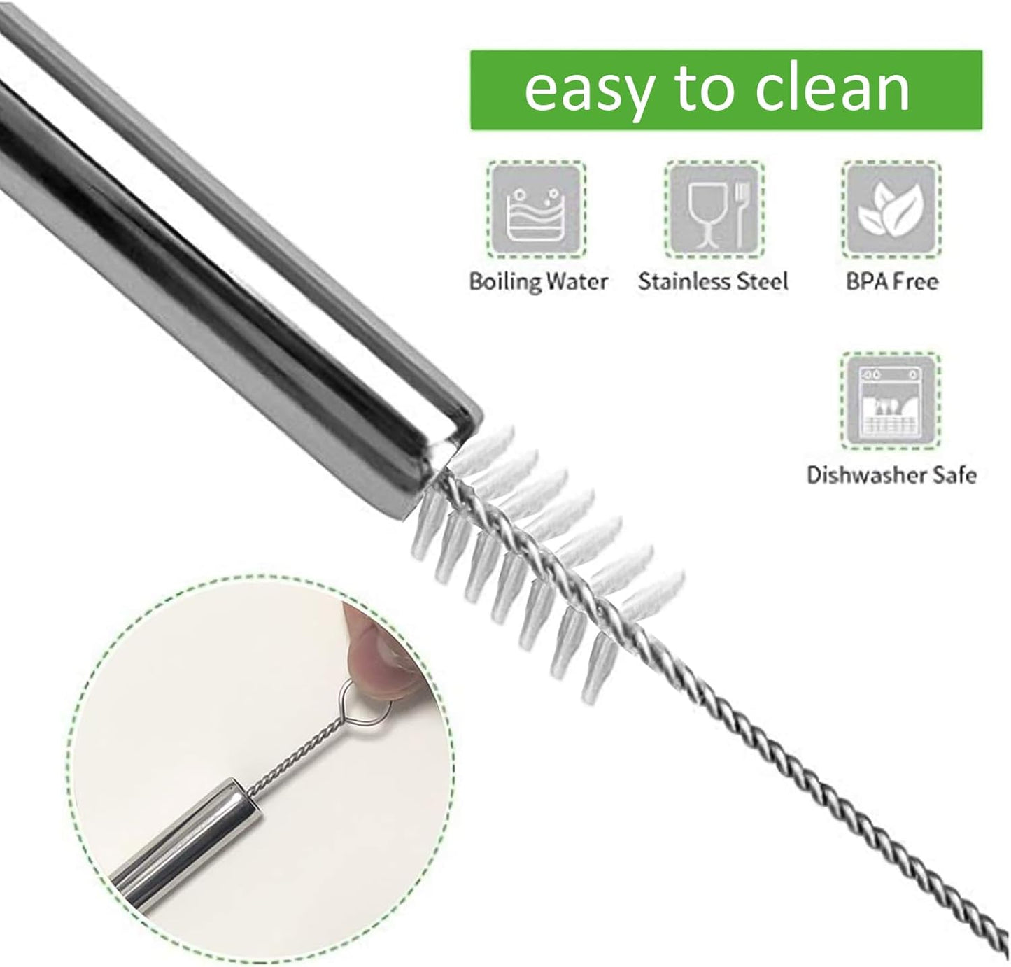 16 Pack of Reusable Stainless Steel Metal Straws, 8 Straight + 8 Bent 8.5 inch Metal Straws with 2 Cleaning Brushes, Straw Compatible with 20oz Stanley Cup
