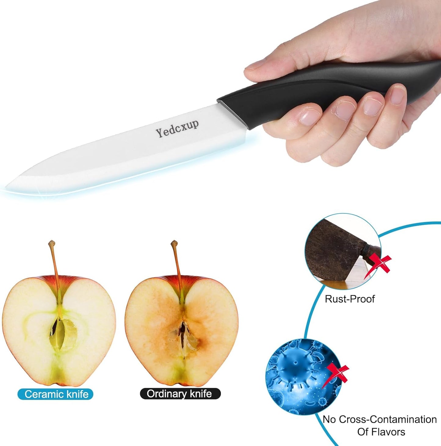 4Pcs Ceramic Kitchen Knives with Covers,2Pcs Metal Peeler,Sharp and Lightweight Blades,Not Rust,Non-Stick,Comfortable Ergonomic Handle,for Cutting Vegetables,Fruits and Boneless Meat.