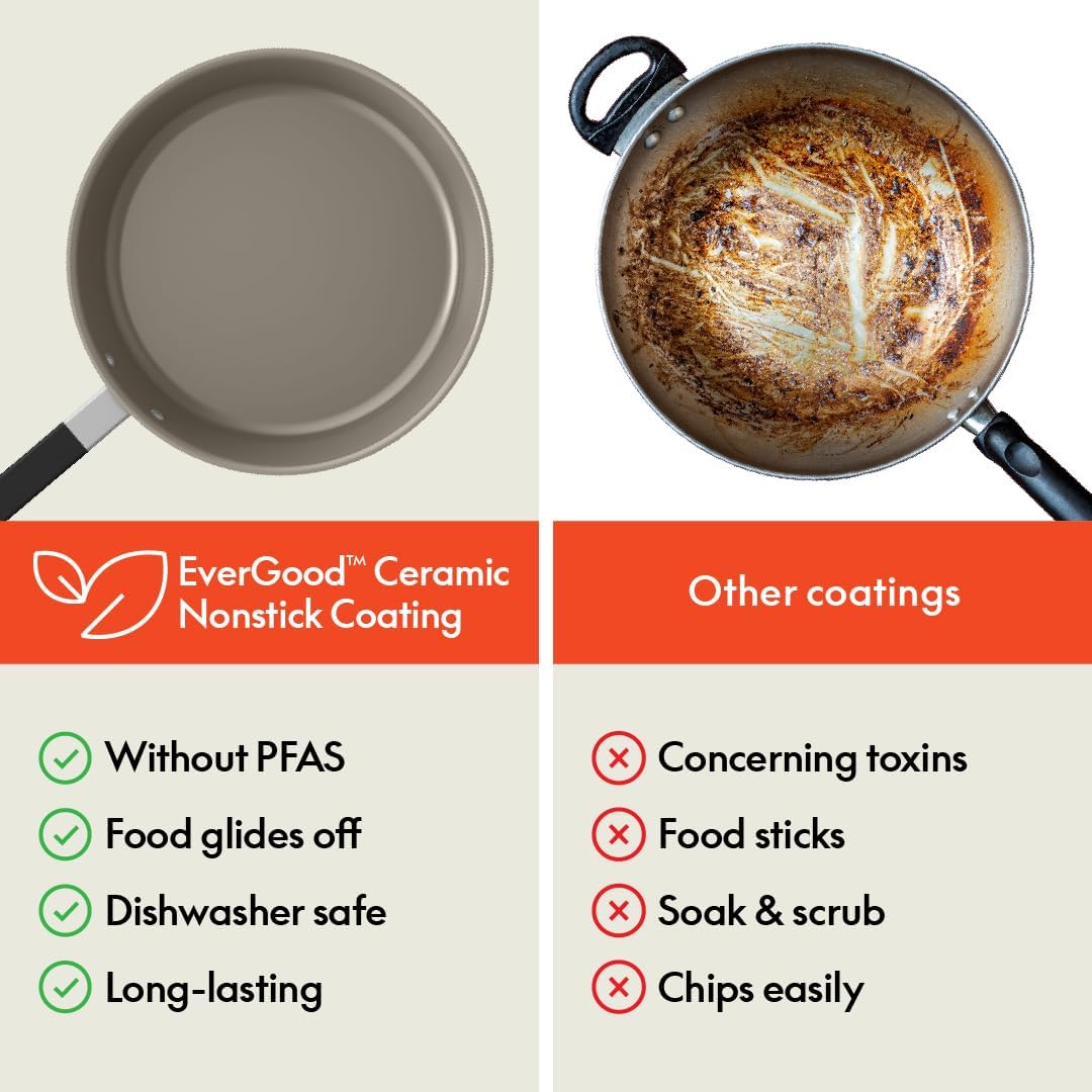 bella 9 Piece Ceramic Nonstick Cookware Set, Fits-anywhere™ Kitchenware w EverGood™ Coating, Dishwasher & Oven Safe, All Stovetops Compatible, Stackable Design, Cool Touch Handles, Oatmilk