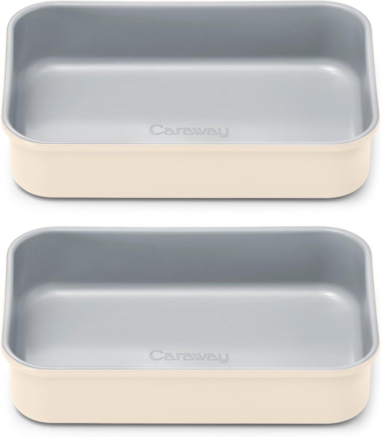 Caraway Nonstick 9” x 6.5” Small Rectangle Baking Pan Duo – Non-Toxic, PTFE & PFOA Free – Aluminized Steel Core – Deep Ceramic Baking Pan for Casseroles, Lasagna & More - Cream