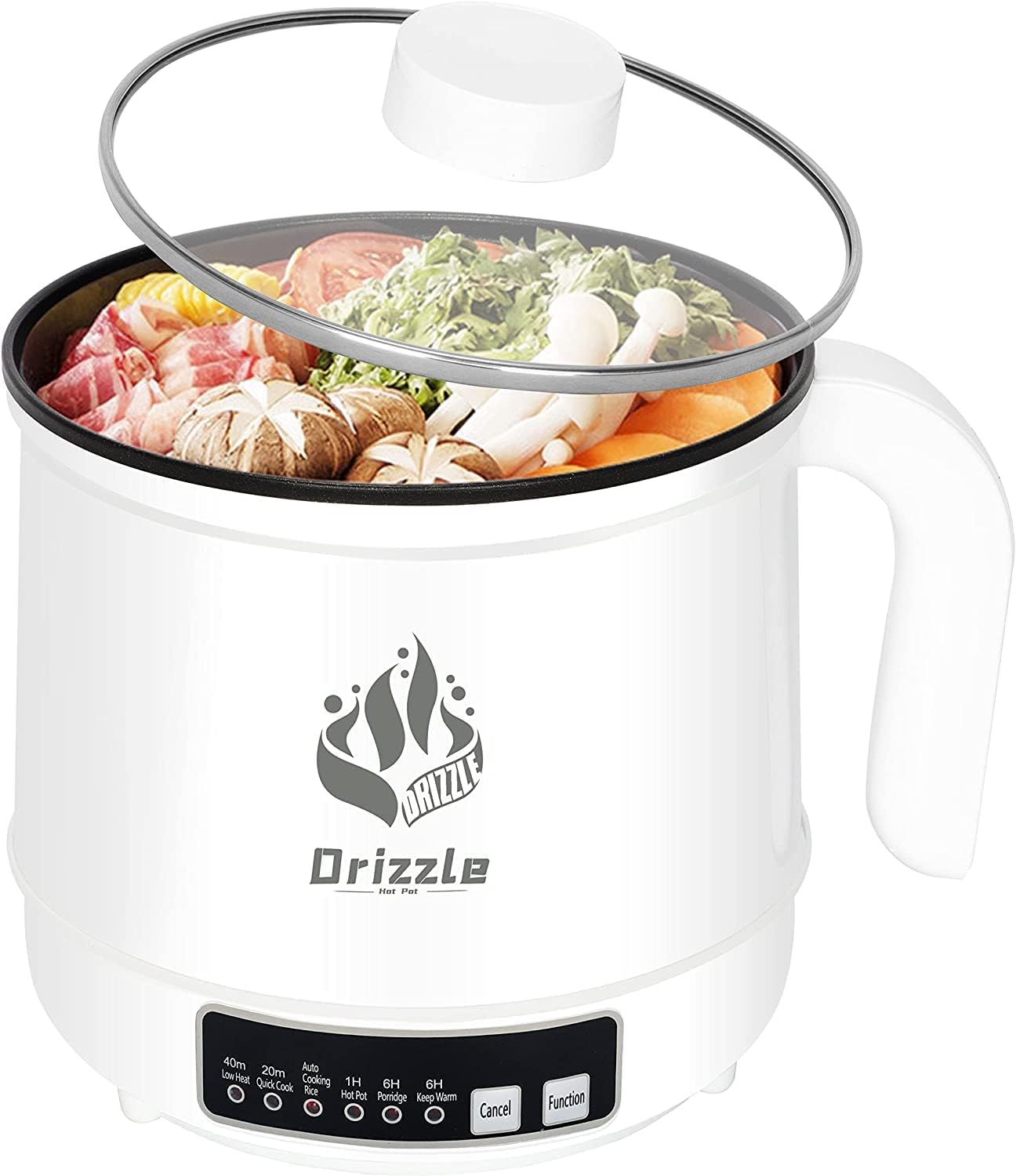 Drizzle Electric Cooker 1.7L - Multifunctional Hot Pot Non-stick Pan - Dorm Office Portable Rapid Ramen Cooker Boil Dry Protection - For Noodles Steak Cooker Eggs Stir-Frying Pasta Oatmeal