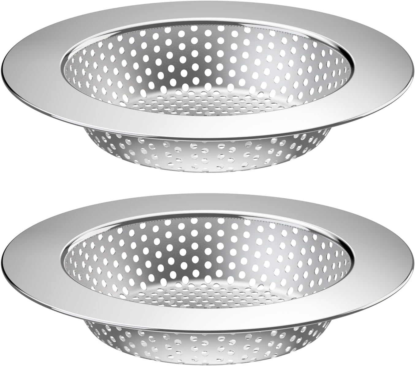 2PCS Kitchen Sink Drain Strainer/Catcher/Basket/Cover/Filter/Trap/Screen, Large Wide Rim 4.5" Diameter, Stainless Steel, Dishwasher Safe