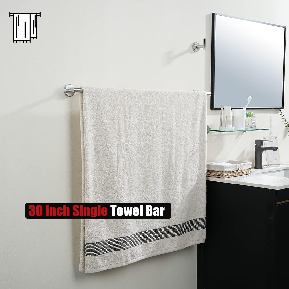 JQK Bath Towel Bar, 33 Inch 304 Stainless Steel Thicken 0.8mm Single Towel Rack for Bathroom, Towel Holder Brushed Steel Wall Mount, Useable Length 30 Inch 2 Pack, TB110L30-BN-P2