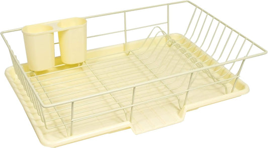 Sweet Home Collection Space-Saving 3-Piece Dish Drainer Rack Set: Efficient Kitchen Organizer for Quick Drying and Storage - Includes Cutlery Holder and Drainboard - Maximize Countertop Space, Yellow