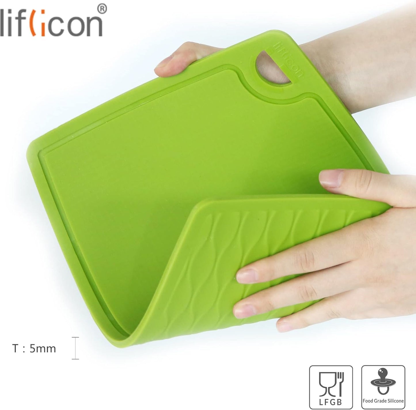 Thick Cutting Boards for Kitchen Silicone Chopping Board Set of 2 Mid 12.6'' x 9.1”,Mini 9.1”x7.1” Non-slip Deep Drip Juice Groove Easy Grip Handle,Dishwasher Safe-Green