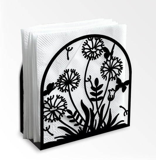 Dandelion Decorative Black Metal Napkin Holder for Table, 5.3" x 4.9" x 1.9" Grass Flower Standing Napkin Holder for Home Kitchen Restaurant Picnic Party Coffee Bar Dining Room