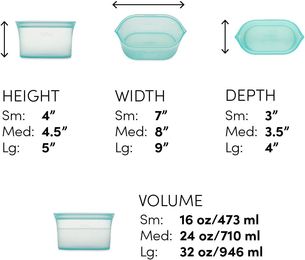 Zip Top Reusable Food Storage Bags | 3 Dish Set [Teal] | Silicone Meal Prep Container | Microwave, Dishwasher and Freezer Safe | Made in the USA