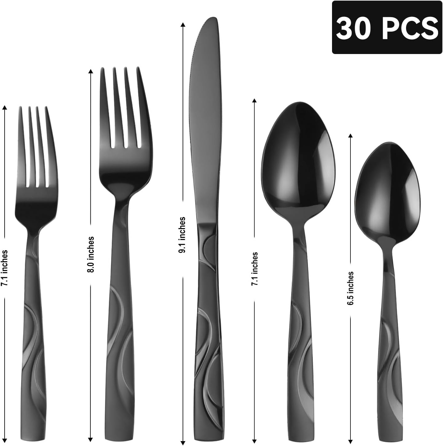 Black Silverware Set, 30 Pieces Stainless Steel Flatware Utensils, Cutlery Set Service for 6 Including Fork Spoon and Knife, Dishwasher Safe