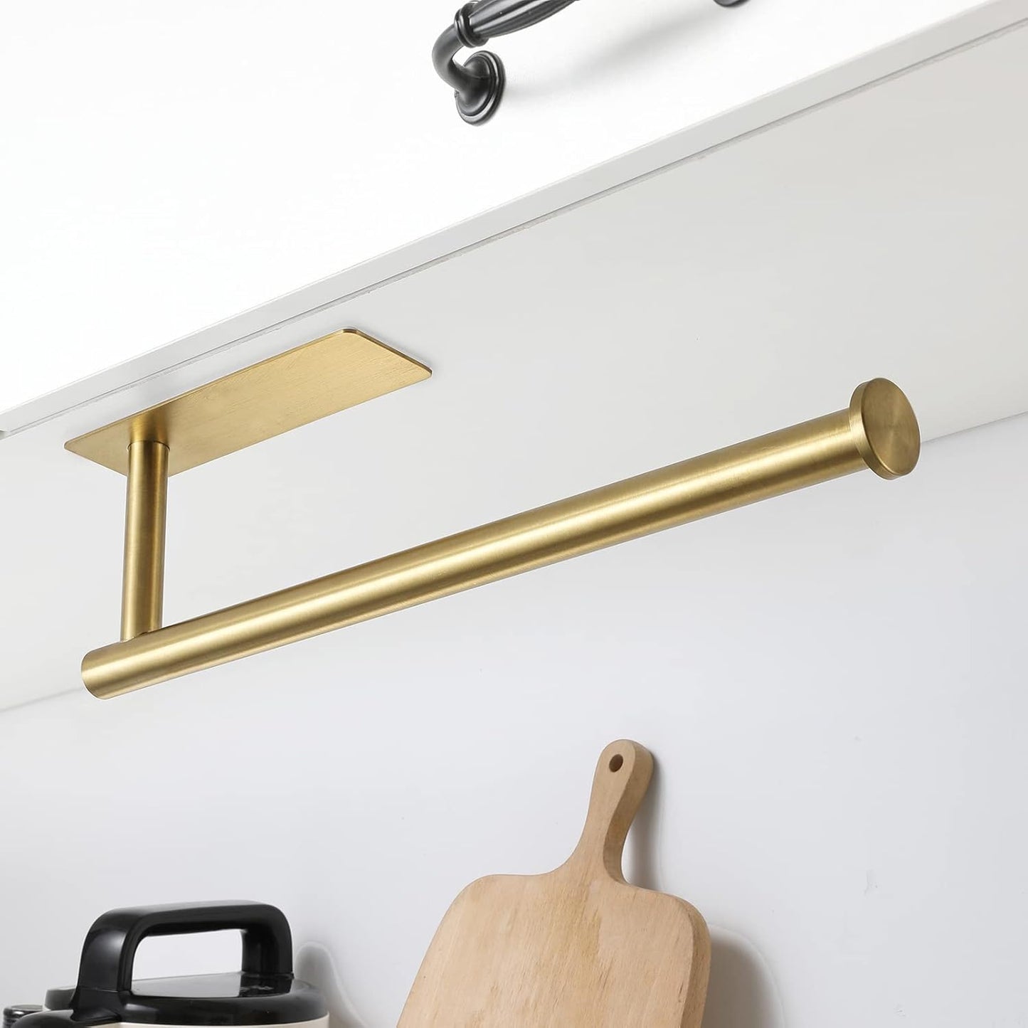 theaoo 2 Packs Paper Towel Holder - Under Cabinet Paper Towel Holder for Kitchen, Adhesive Paper Towel Roll Rack for Bathroom Towel, Wall Mounted Matte Black Paper Towel Rack, SUS304 Stainless Steel