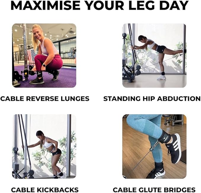 Ankle Straps for Cable Machines Women - Adjustable Gym Ankle Strap for Cable Machine, Neoprene Padded Cable Straps, Durable Leg Strap with Cable Cuff, Glute Kickback Ankle Strap with D Rings