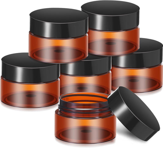 SATINIOR 6 Pack 1 oz Plastic Jars Containers with Lids Wide-mouth Refillable Leakproof Reusable Round Empty Jars for Travel Cosmetic Dry Food Spice Candy Cookie Home Kitchen Organizing(Amber)