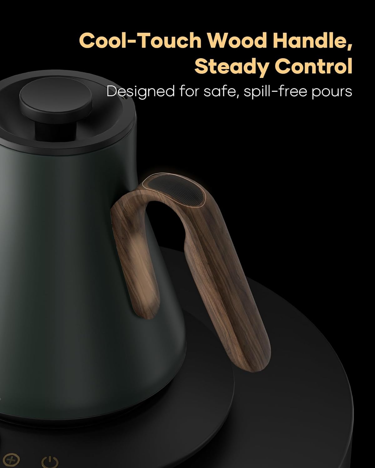 Cocinare FLOW B9 Gooseneck Electric Kettle, Precise Temperature Control for Pour-Over Coffee & Tea Brewing, Stainless Steel Interior, Rapid Heating for Boiling Water 1500W/0.9L (Green Wooden)