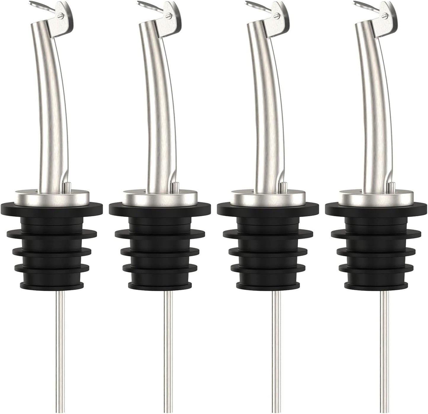 4 Pcs Oil Spout Liquor Bottle Pourer Spouts Stainless Steel Speed Pour Spouts Olive Oil Dispenser Spout for About 3/4" Bottle Mouth, with Flip Top