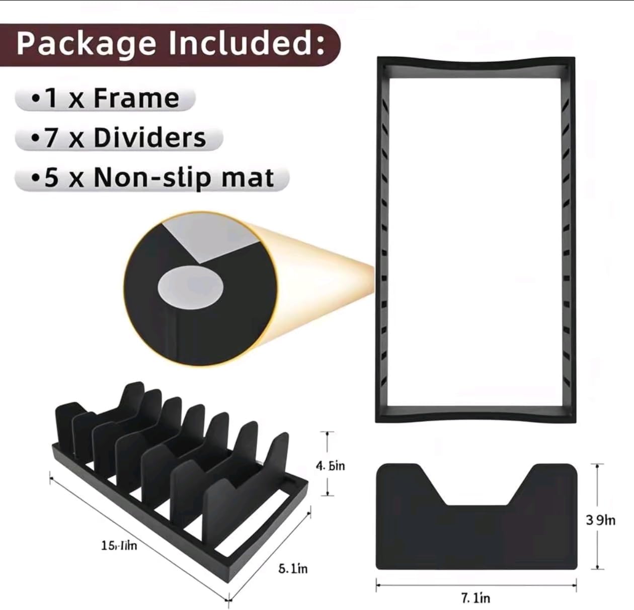 Bamboo Pot Lid Organizer for Cabinet & Kitchen Counter, Pan Lid Organizer Inside Cabinet, Pot Lid Holder, Sheet Pan Rack, Adjustable Pot Cover Holder Rack for Countertop, Under Cabinet Black