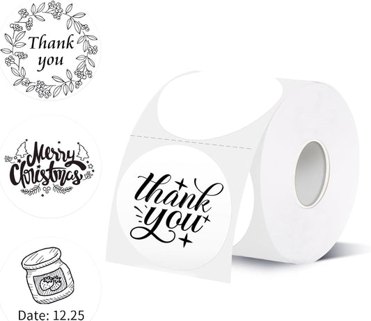 starboling Thermal Labels,2 Inch White Round Thermal Printer Stickers,Self-Adhesive Round Direct Thermal Labels,Thermal Stickers for DIY Logo Design,Name Tag (500/Roll）