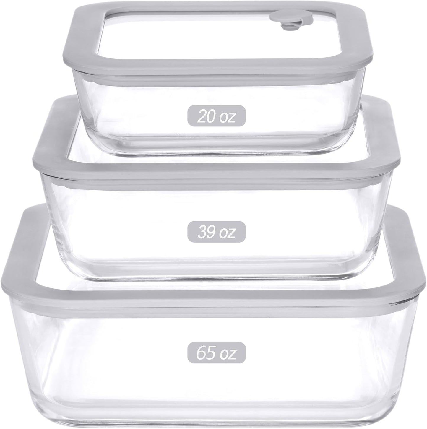 Glass Food Containers with Glass Lid, Microwave Safe Food Storage Container Set, 3 Pack, Square Shape, Food Containers with Lids, Meal Prep containers with Leak Proof Lid.