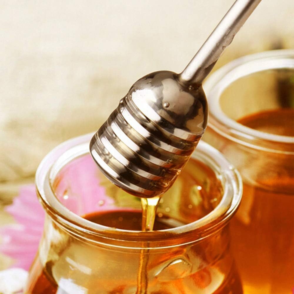 Stainless Steel Honey Dipper Stick 6.3 Inch Honey Wand Server for Honey Pot Dispense Drizzle Honey, Wedding Party Favors, Baby Shower (Yellow)