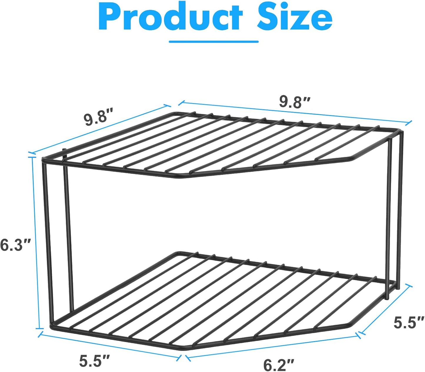 AKAZA 2-Tier Corner Stackable Organizer - Cabinet & Counter Shelf Rack, Storage Rack Organizer for Kitchen (Black)