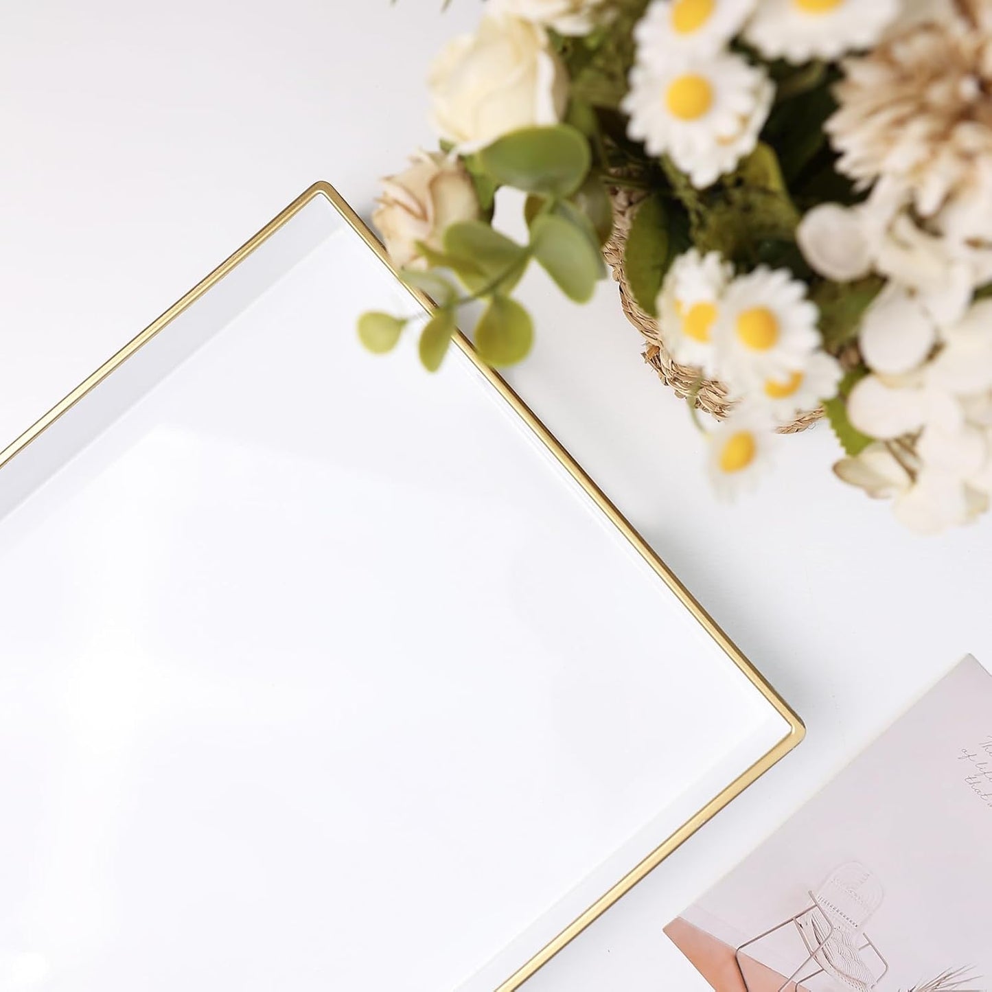 Spsyrine White Decorative Serving Tray with Handles, Elegant Plastic Coffee Table Tray for Ottoman, Living Room, Home Decor 15.6" X 10.2"