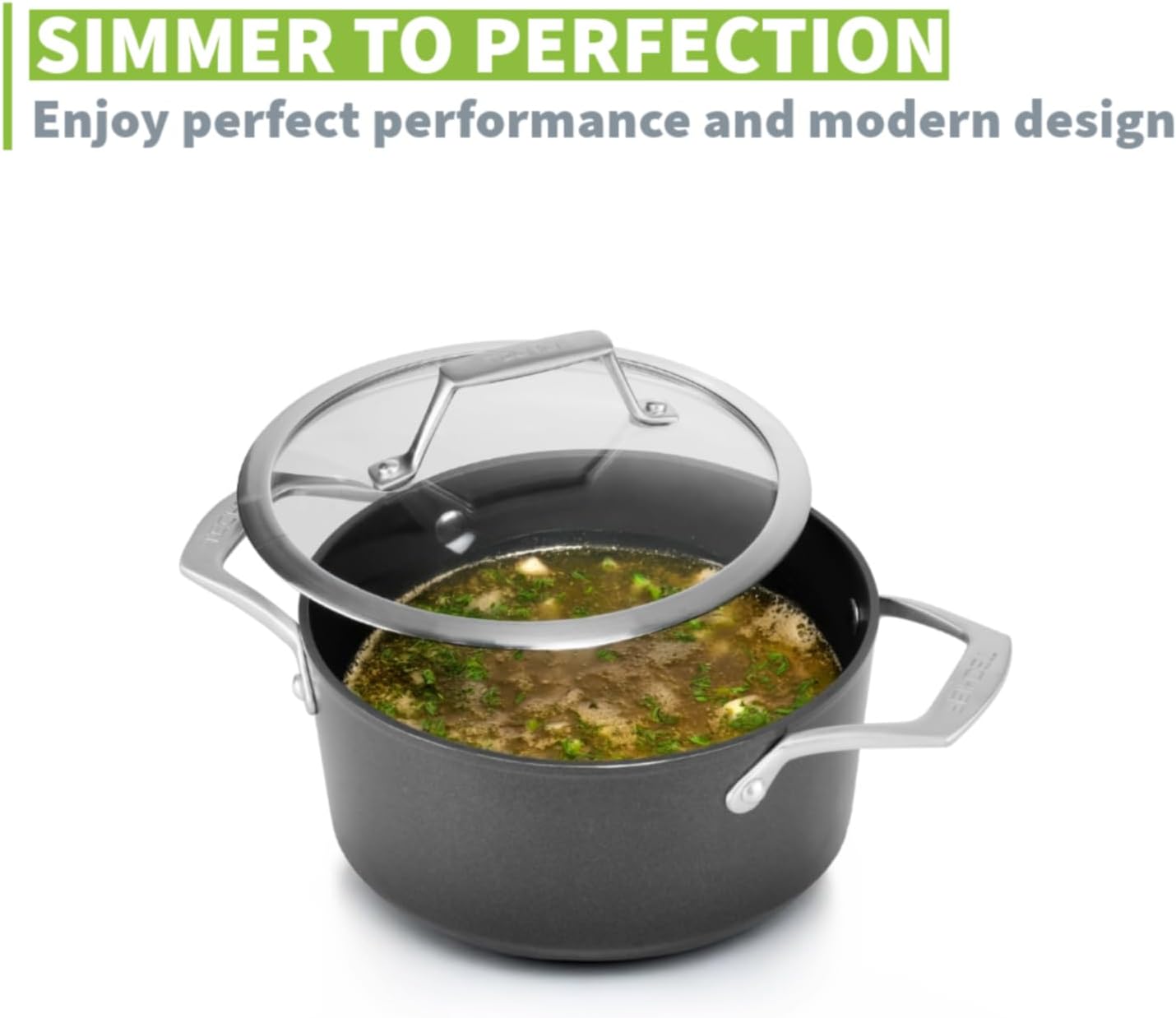 TECHEF - Onyx Collection - 2.8-quart Soup Pot with Glass Lid, coated with New Teflon Platinum Non-Stick Coating (PFOA Free)