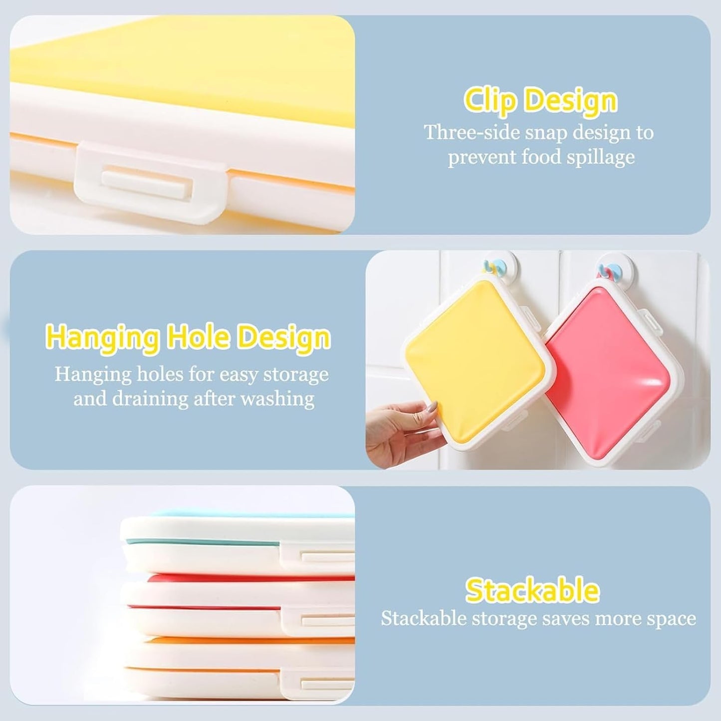 Sandwich Containers, Silicone Sandwich Storage with Snap-Off,Sandwich Box for Lunch,BPA Free,Leakproof, Reusable Plastic Sandwich Holder for Fruit,Salad,Snacks and Food Storage (Blue+Yellow)