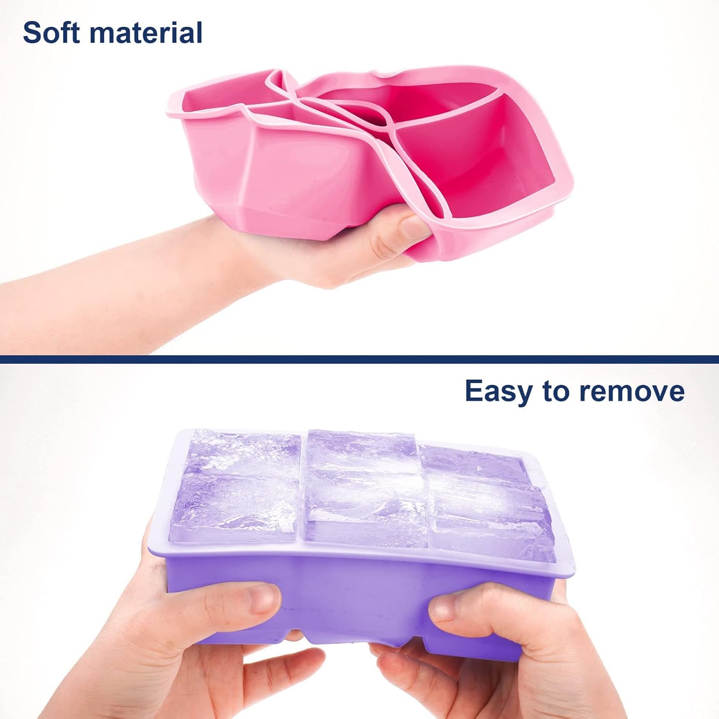 Silicone Ice Cube Trays 3 Pack - Large Size Silicone Ice Cube Molds with Leak Proof Removable Lid Square Ice Cube Tray And BPA Free for Cocktail,Whiskey, Stackable Flexible Ice