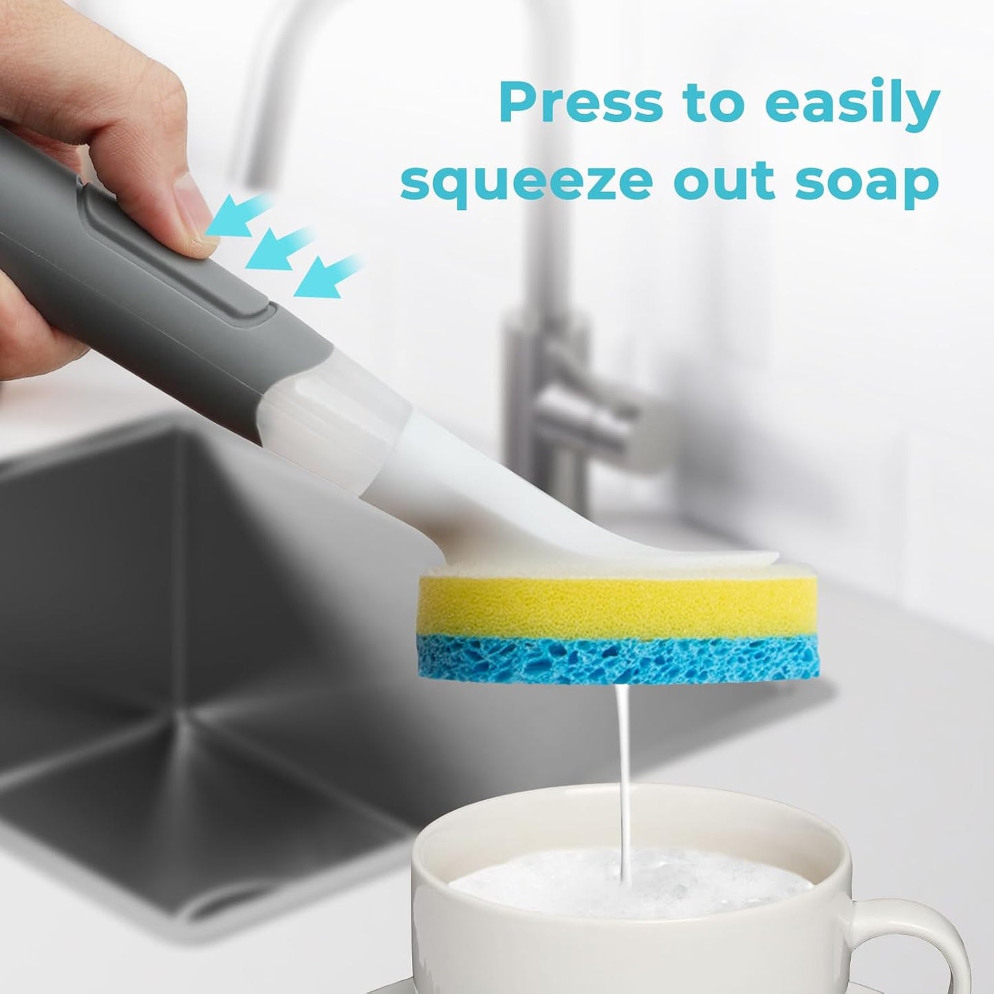 Dish Brush with soap Dispenser，4 PCS Replacement Brush Refills dishwashing Brush Set for Kitchen Utensils, Pans, Sinks, cookware