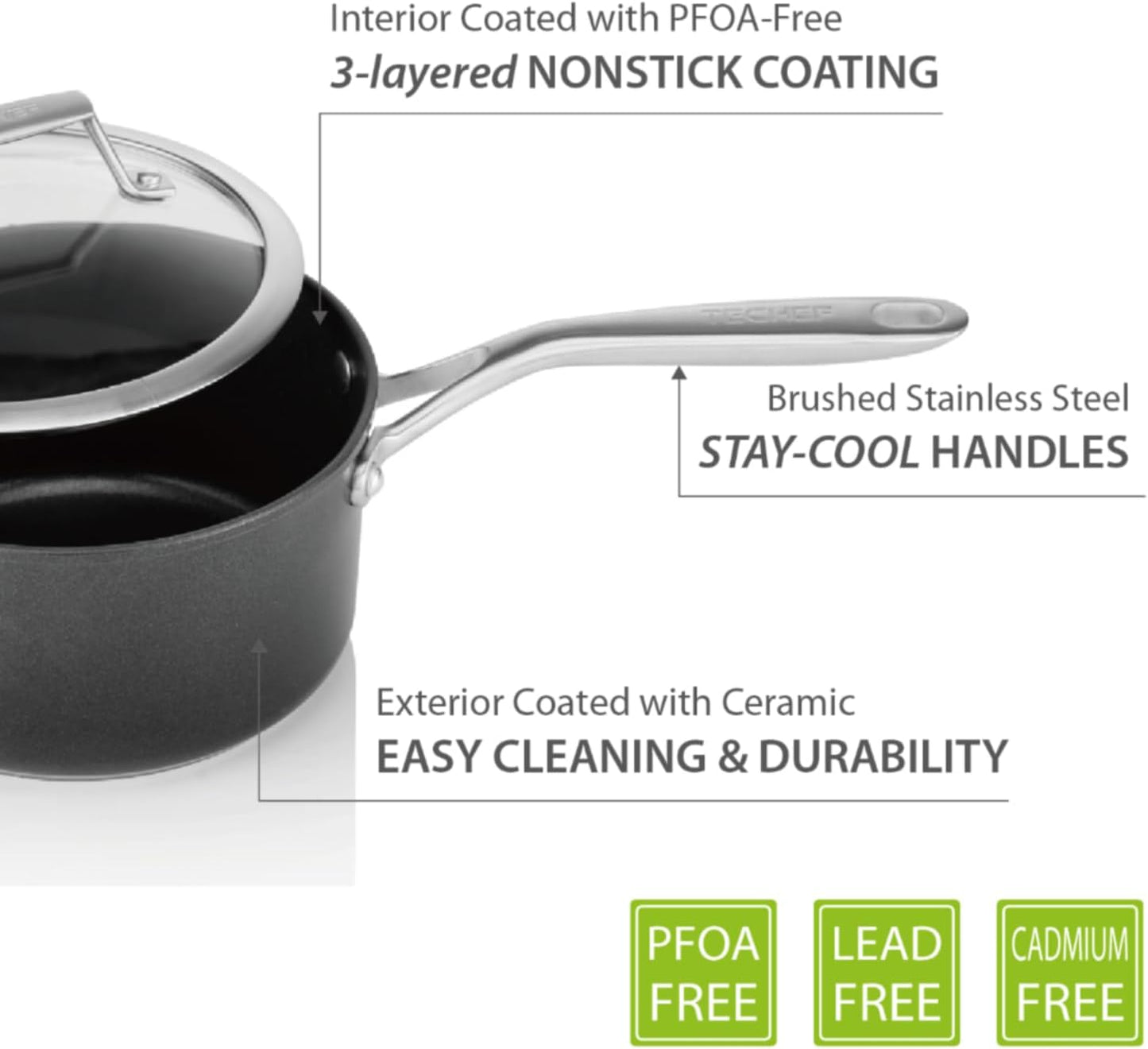TECHEF - Onyx Collection - 2-quart Saucepan with Glass Lid, coated with New Teflon Platinum Non-Stick Coating (PFOA Free) (2-quart)