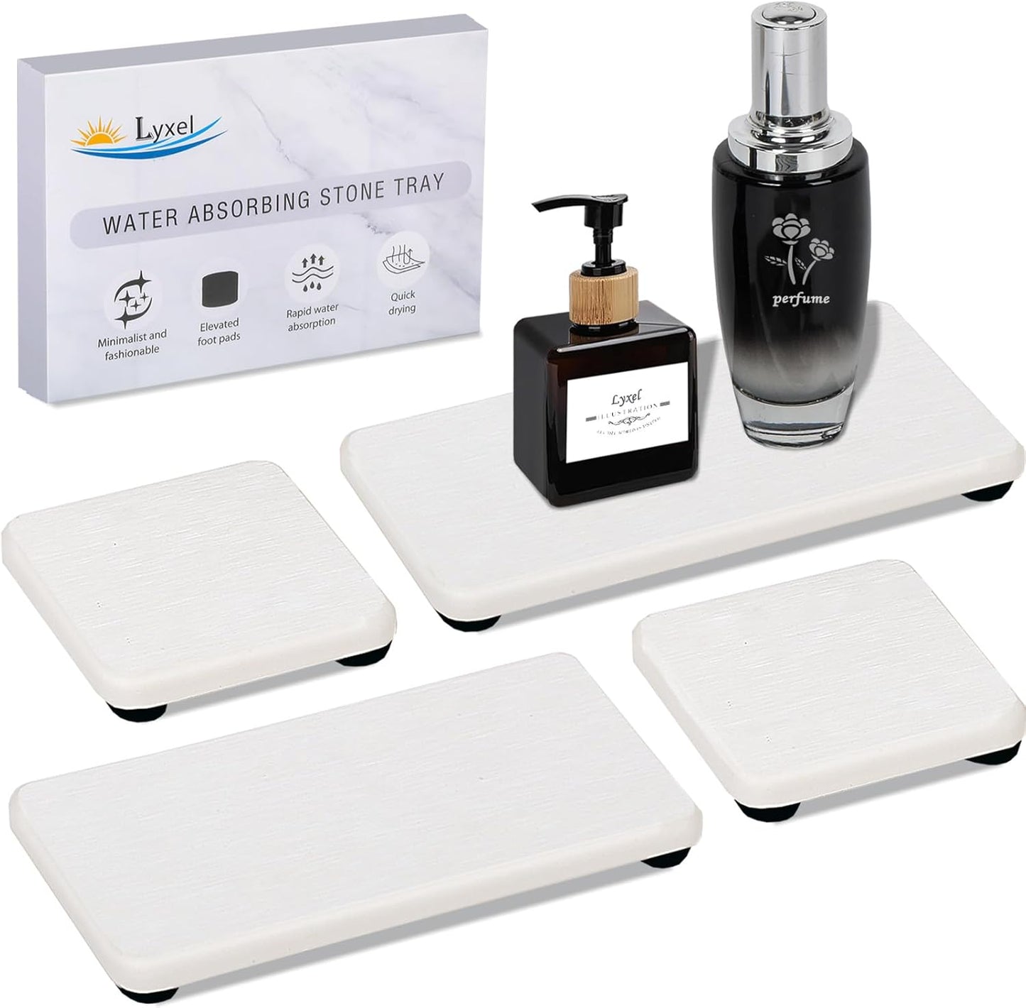 4PCS Water Absorbing Stone Tray for Sink, Fast Drying Stone Sink Tray, Water Absorbent Diatomite Trays, Diatomaceous Coaster, Stones Drying Trays for Bathroom Sinks and Kitchen Counter