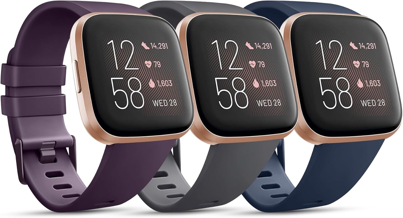 3 Pack Sport Bands Compatible with Fitbit Versa Bands, Classic Soft Sport Replacement Wristbands for Fitbit Versa 2 Smart Watch Women Men